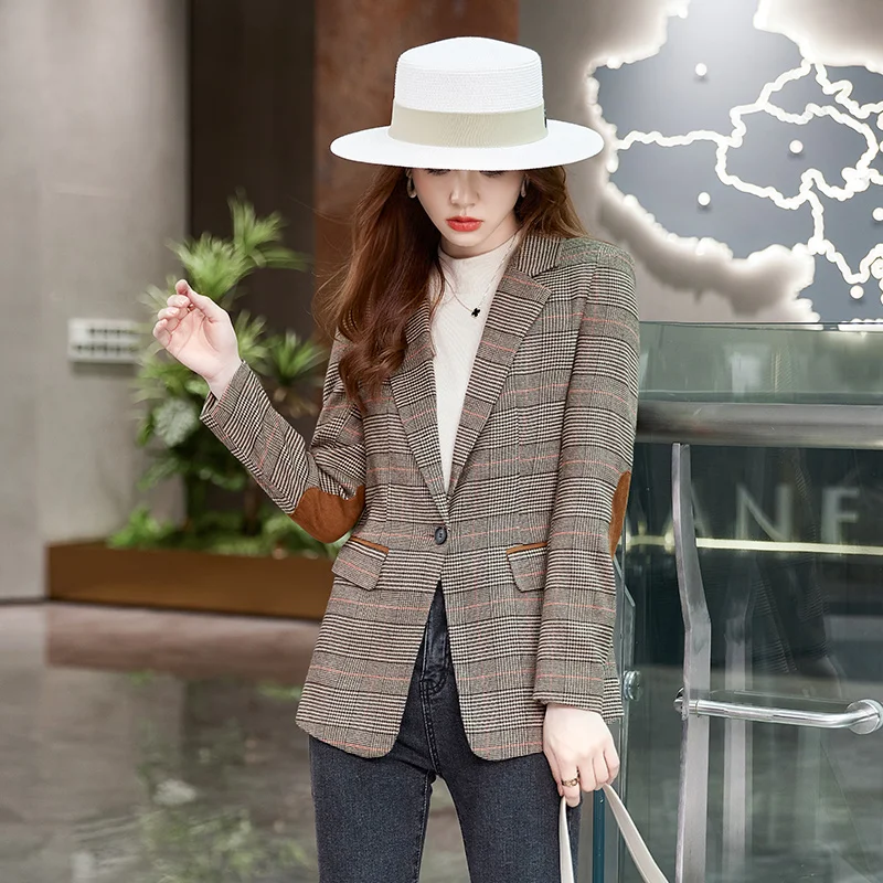 Plaid small suit donna primavera e autunno nuova moda giacca fashion brand Brown Suit versione coreana slim blazer donna top