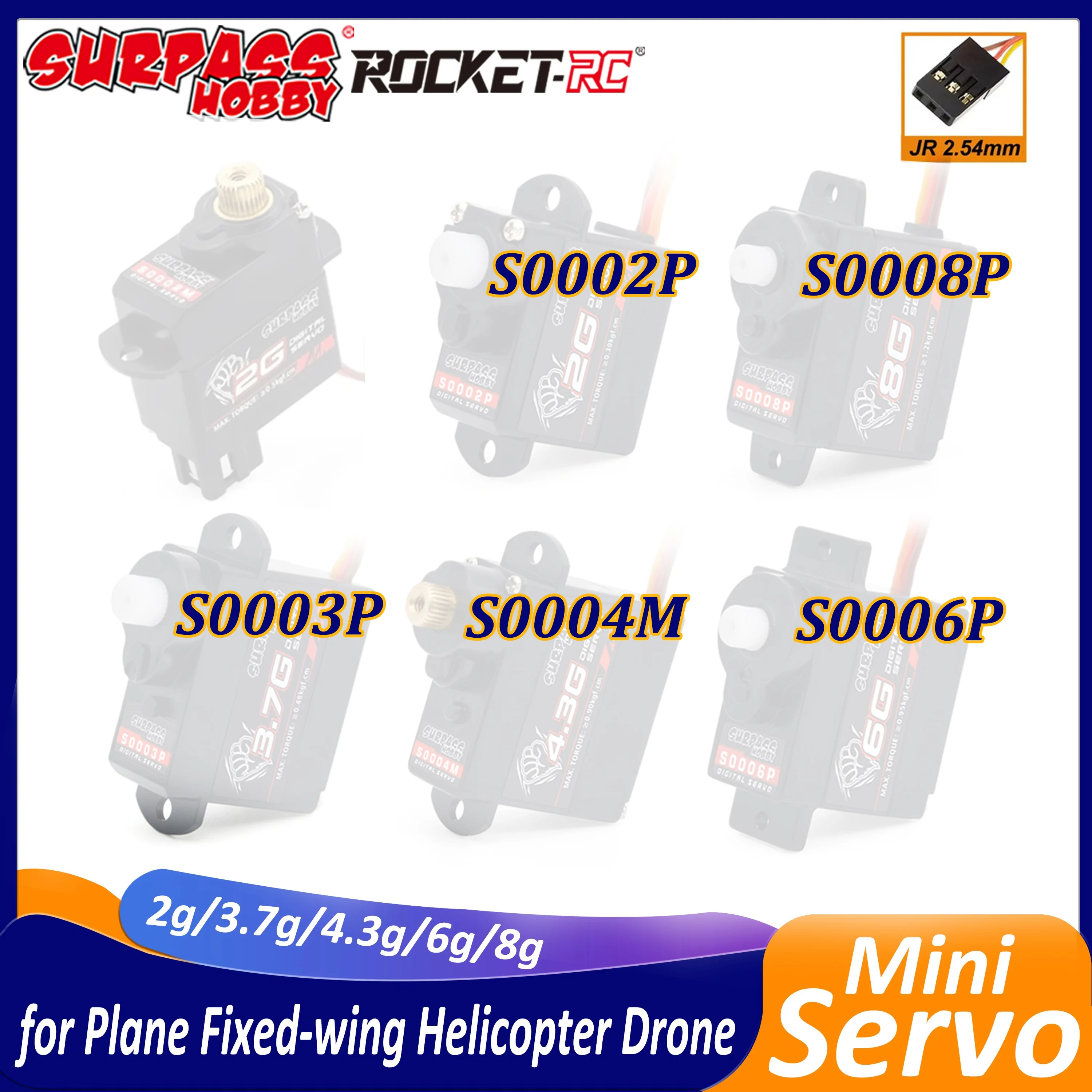 

Surpass Hobby 2g 3.7g 4.3g 6g 8g Digital Servo Plastic/Metal Gear Mini Servo for RC Plane Fixed-wing Helicopter Drone Car Robot