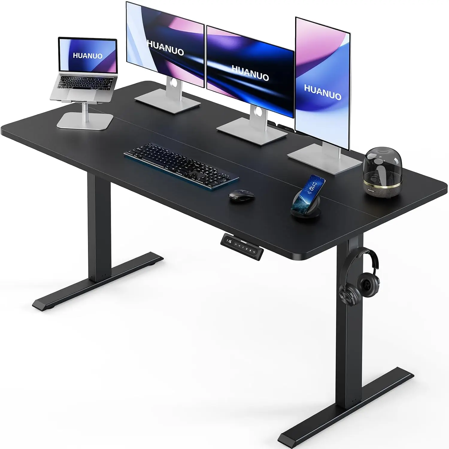 Electric Standing Desk 55x28 Inch Height Adjustable 4 Memory Presets Sit Stand Home Office Headphone Hook Cable Manager Black, C