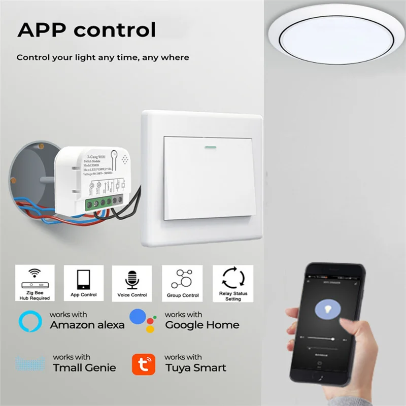 2 Gang Tuya ZigBee Smart Switch Module with Power Monitor Smart Home Automation Timer Relay for Alexa Google Home Smart Life