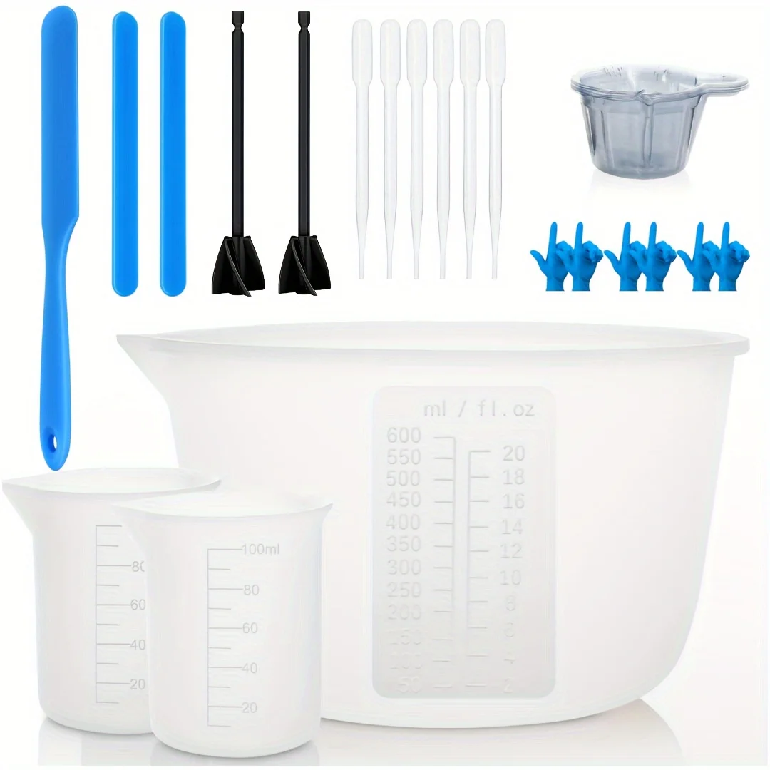 

30pcs/set Silicone Measuring Cups For Epoxy Resin Tool, 600 & 3.38 Oz Mixing Cup, Mixing Sticks, Silicone Spatula, Mixing Paddle