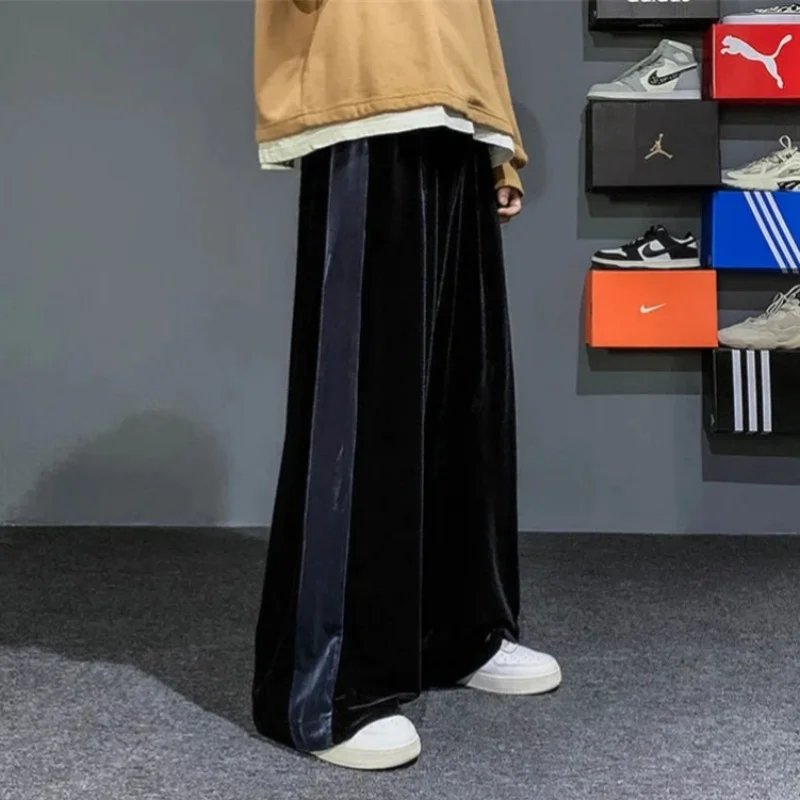 

Autumn Brand Velvet Long Pants Men Chic Patchwork Casual Wide Leg Trousers M-6XL Large Size Clothing Men Drawstring Pants