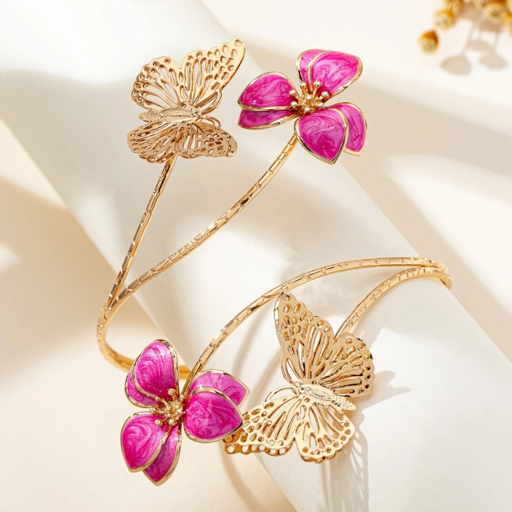 Metal Flower Butterfly Arm Bracelet for Women Simple Fashion Hand Jewelry Hot Sale Party Gift 2025 New Style