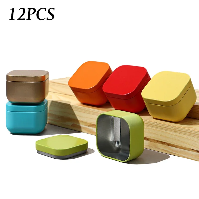 12Pcs Square Candle Jars Metal Tin Can Box Tea Jar With Lid Wholesale Lip Balm Cream Cosmetic Container Travel Refillable Bottle