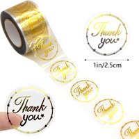 500Pcs Round Transparent Gold Foil Thank You Sticker for Celebrating with Us Gift Box Package Decoration Envelope Seals
