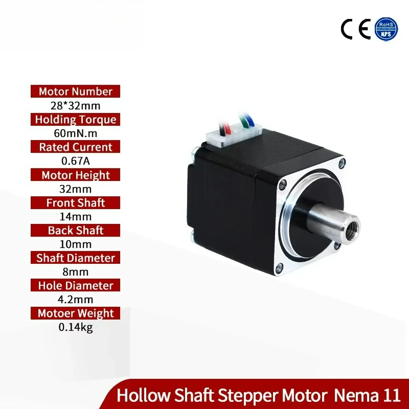 DC Mini Nema 11 Stepper Motor 28mm Dual Shaft Stepper Motor 0.67A 60mN.m 4 Leads for numerical control 3D Printer Hollow Dual