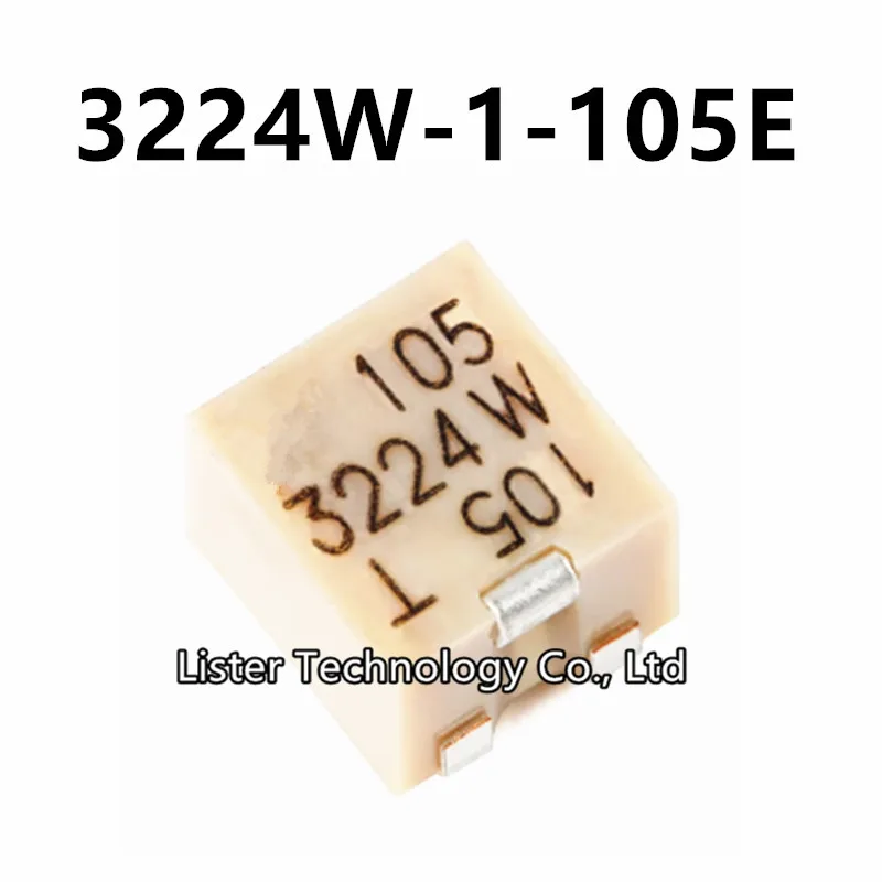 5~50PCS/Lot New 3224W-1-105E SMD-3P 105 3224W 1M ±10% ±100ppm/℃ multi-turn precision adjustable resistance top adjustment