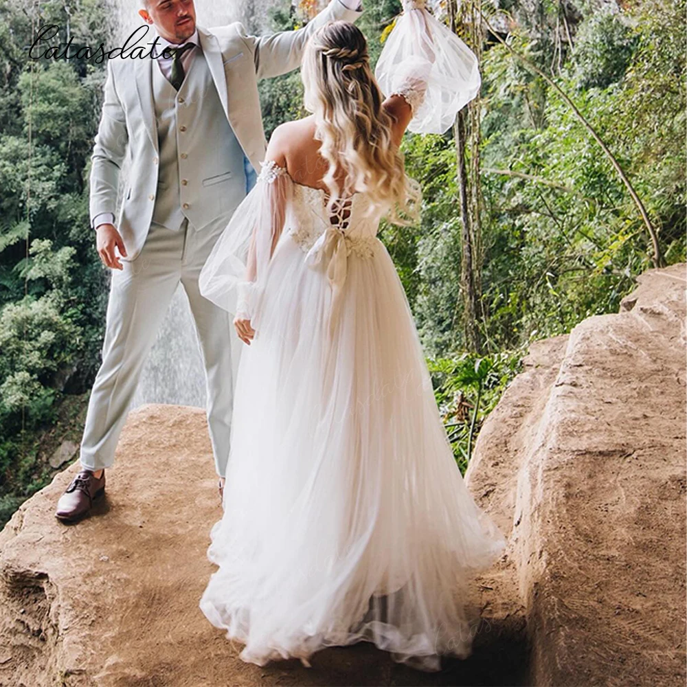 Catasdate Tulle Formal Wedding Dress Elegant Wedding Gown Long Engagement Dresses vestidos de novia  for WomenCustomized