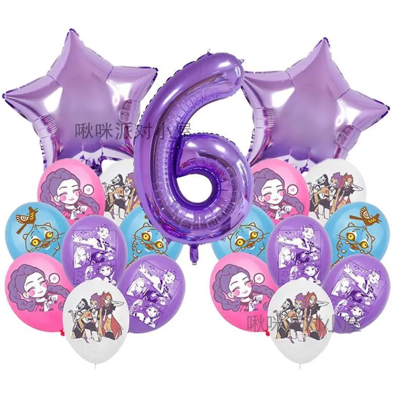 K-Pop Dämonenjäger Rumi Mira Ballon niedlicher Cartoon personalisierte kreative Geburtstagsthema Partydekoration lila Zahlenset
