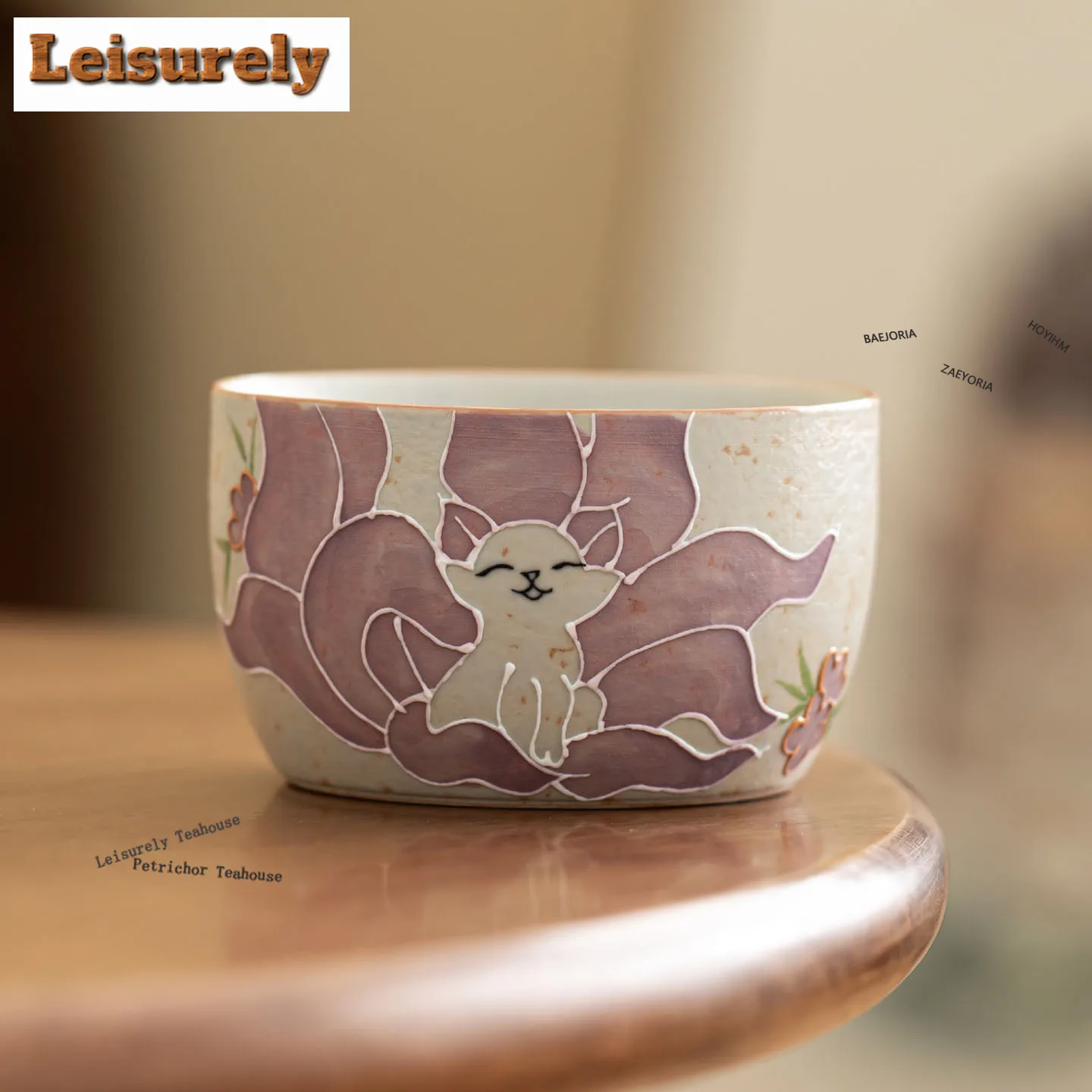 hoyihm-120ml-hand-painted-purple-nine-tailed-fox-teacup-zen-tea-bowl-jug-tea-tasting-meditation-cup-jianzhan-master-cups-for-tea