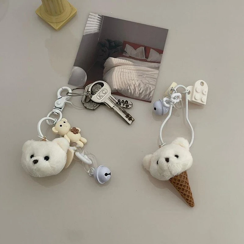 Sweet Cute Ice Cream Bear Plush Toy Keyring Charm Soft Stuffed Keychain Backpack Pendant Bag Ornaments Girly Heart Birthday Gift