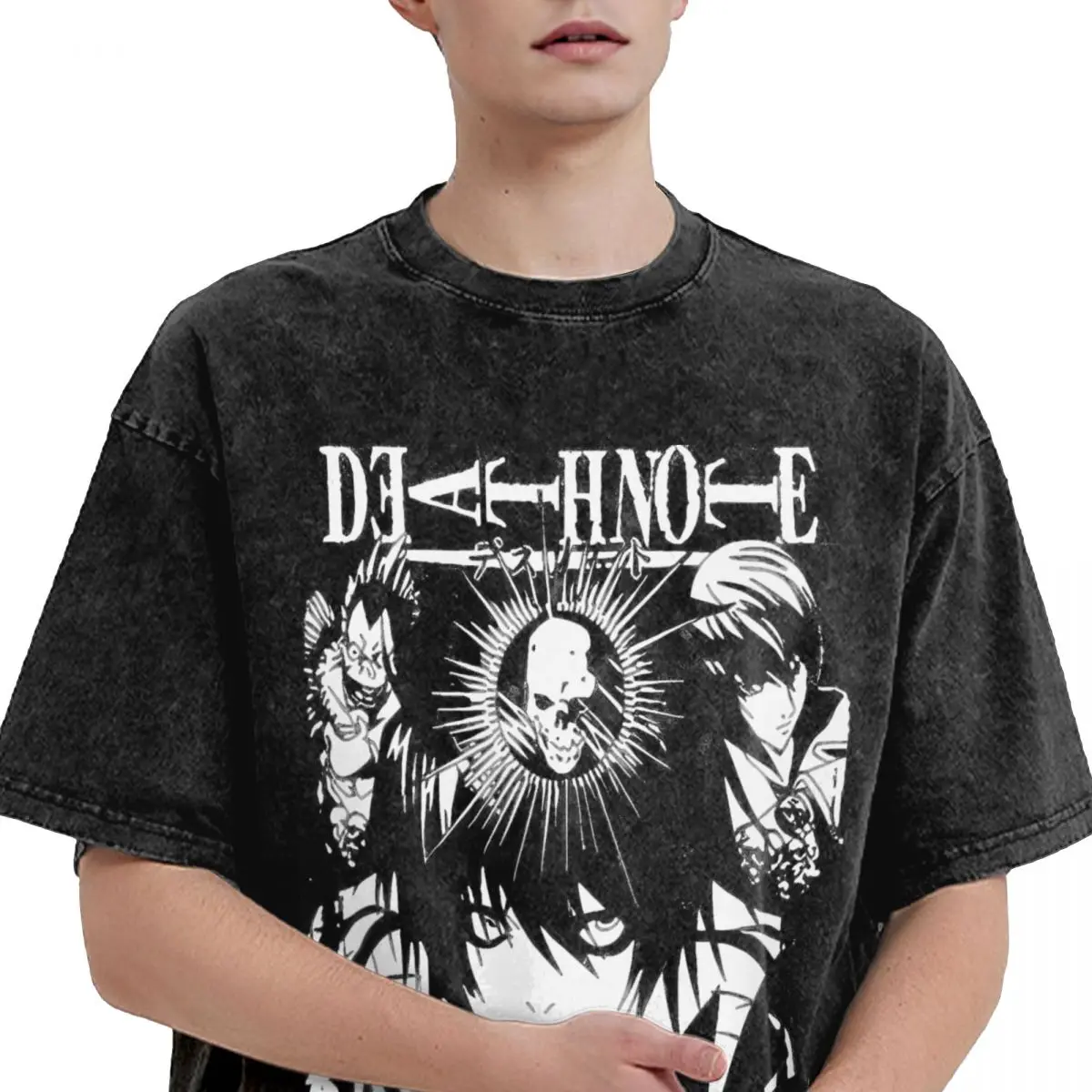 Death Anime Notes Japanese Washed T Shirt Streetwear Hip Hop