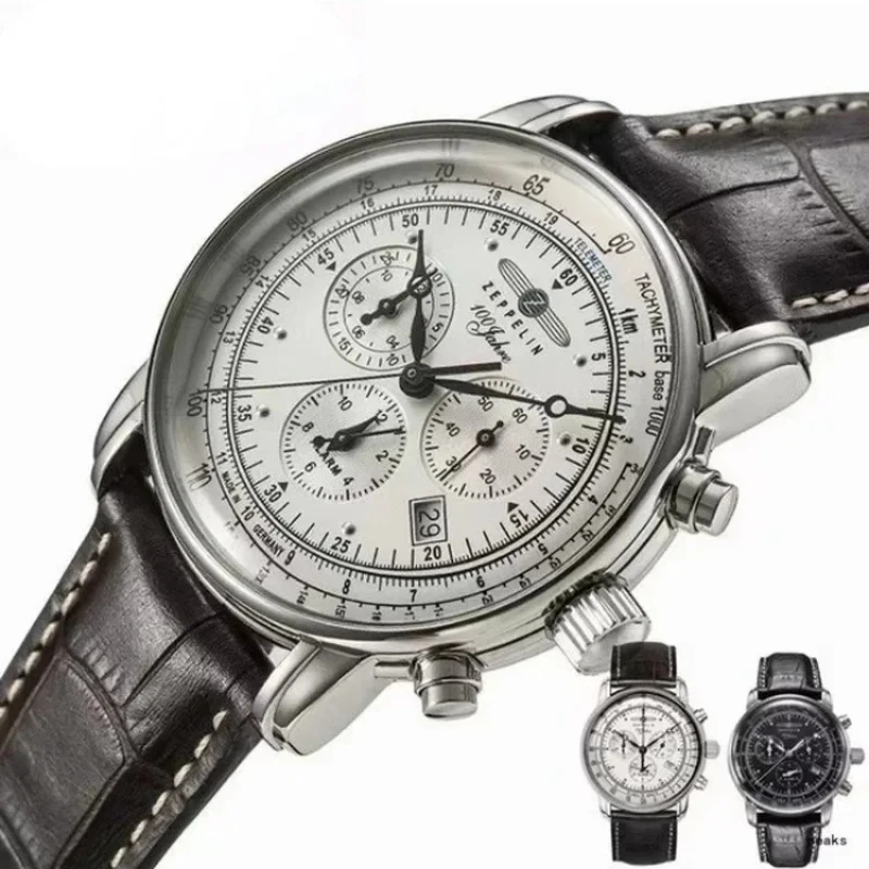 Zegarek męski Zeppelin Automatic Date, trzy tarcze, sekundnik, wielofunkcyjny, do pracy i na co dzień, kwarcowy.