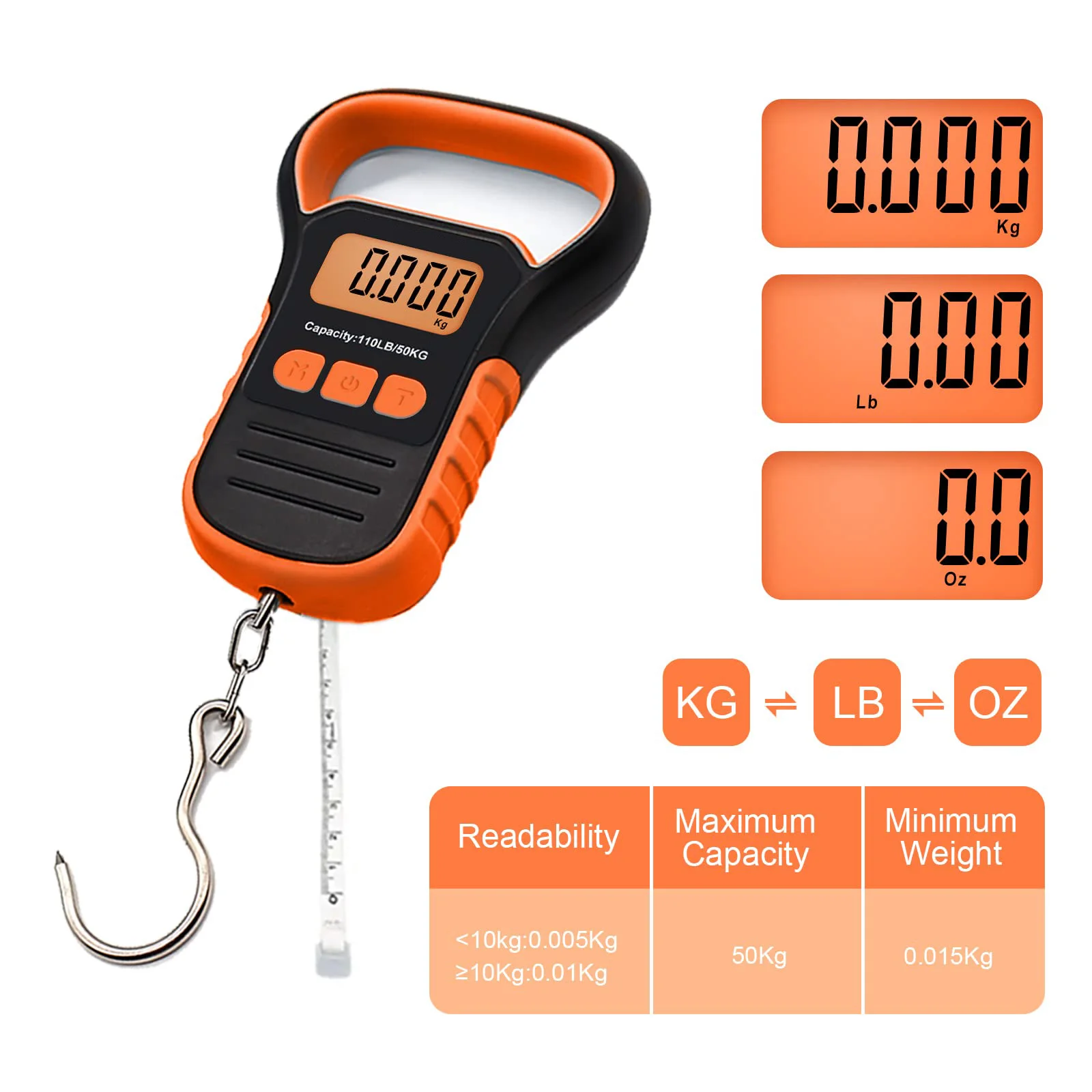 Digital Fish Weight Luggage Scale with Fish Lip Clip, Backlit LCD Display 110lb/50kg Electronic Balance Digital Fishing Rod Hook