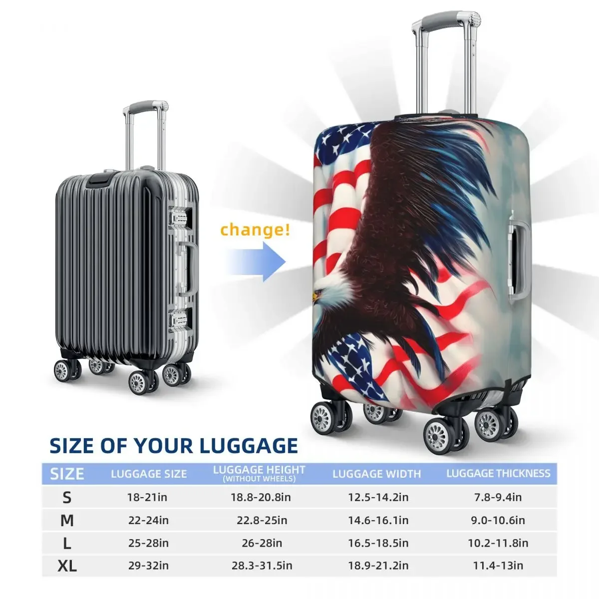 Eagle America Flag Suitcase Cover Birds Travel Protector Vacation Useful Luggage Case