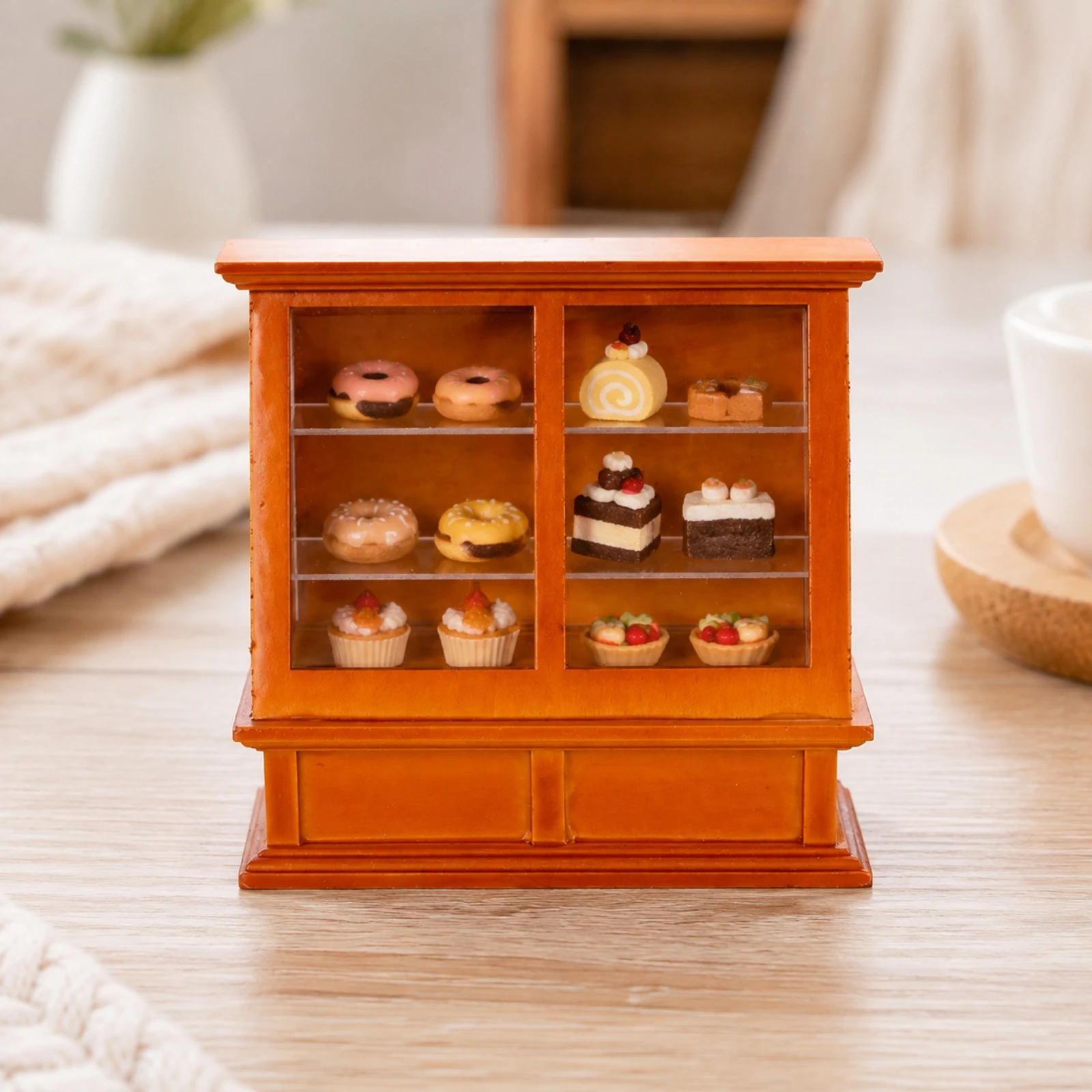 Miniature Dessert Display Cabinet Decorative Miniature Display Cabinet with Interior Shelves Furniture 1:12 Scale Shelf-Ready view 5