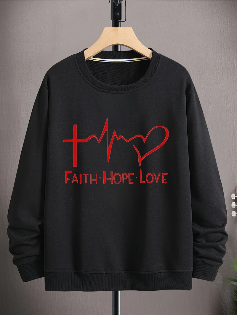 

2025 Осенне-зимняя толстовка с круглым вырезом, мужская черная толстовка с сердцебиением и графическим рукавом, элитная роскошь для мужчин и женщин, топ Y2k