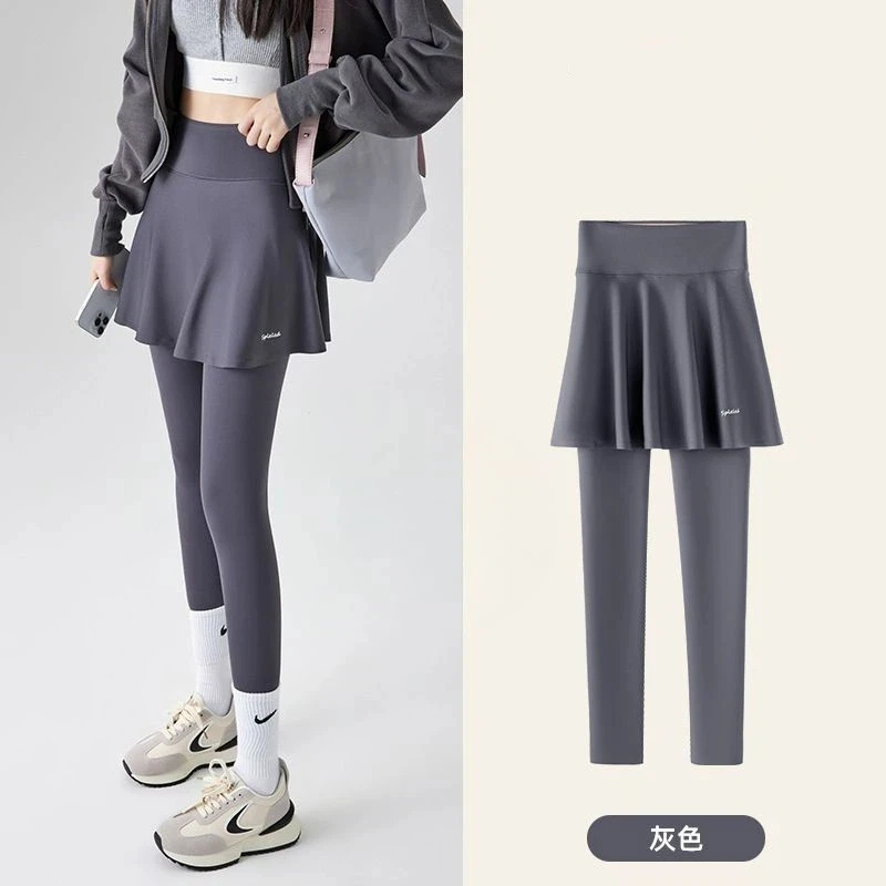 

Брюки с юбкой акулы, женские бархатные леггинсы из двух частей, облегающие и пластиковые осенние и зимние штаны для йоги на животе