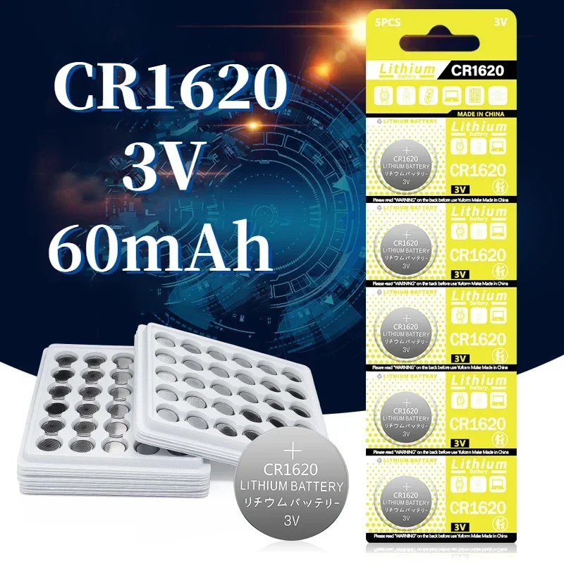 CR1620 3V Lithium Battery 60mAh CR 1620 DL1620 BR1620 LM1620 KCR1620 Coin Cells Batteries for Watch Remote Key