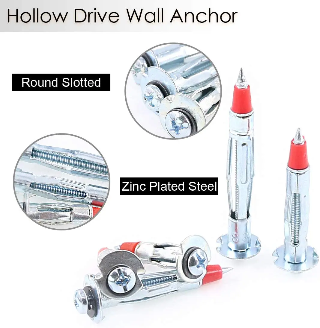 Zinc Plated Steel Hollow Wall Drive Anchor Screws for Drywall 46mm Drywall Heavy Duty Molly Bolt Set