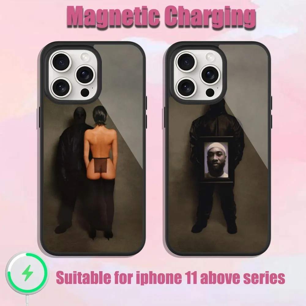 

Singer Kanye West VULTURES 1 Phone Case For iPhone 13 15 11 12 14 Plus Pro Max Glass Charging Magsafe Magnetic Cover