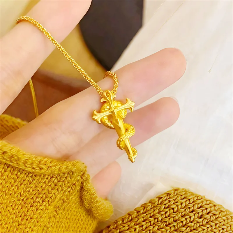 18K gold necklace AU750 cross pendant necklace, fashionable men's and women's accessories, high-end gift length 45cm