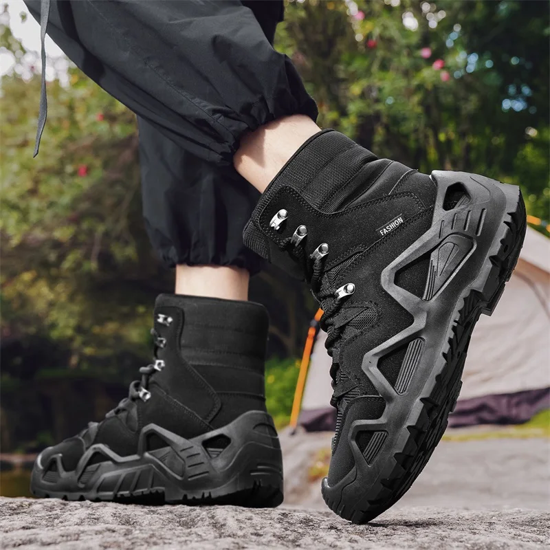 

Men's High-top Boots Large Size Round Toe Solid Color Original High-quality Handcrafted New Hiking Boots From An Outdoor Brand