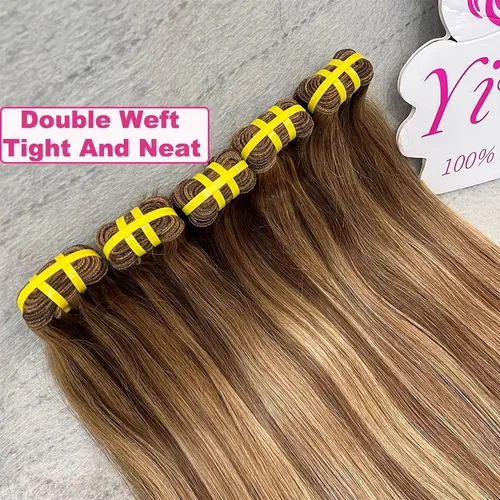 Imagen 2 del producto Yiwigs 15A Grado P4/27 resaltado recto Color degradado 100% extensiones de cabello humano virgen crudo extensiones de cabello marrón para mujeres