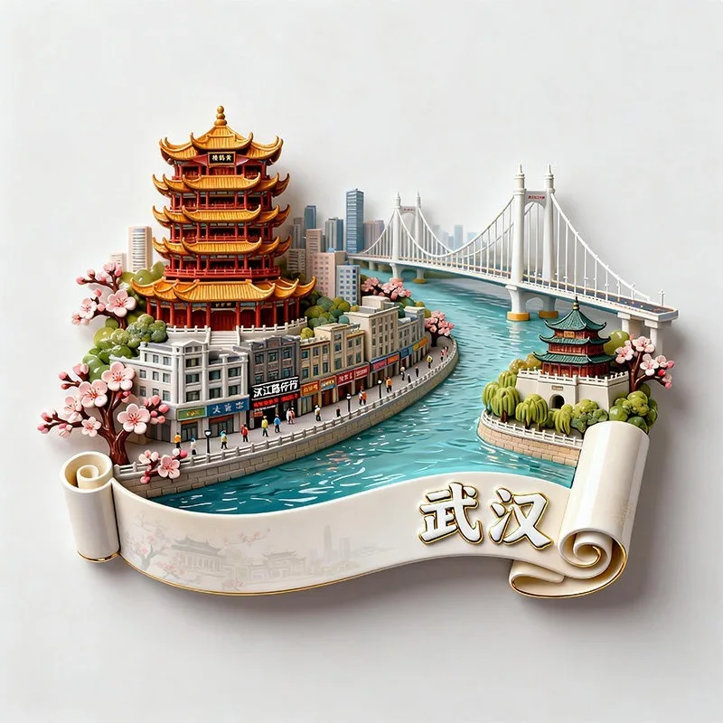 Wuhan Metal Relief Fridge Magnet 2026 New Wuhan Travel Souvenir Cultural Creative Companion Gift Decorative Door Sticker Home