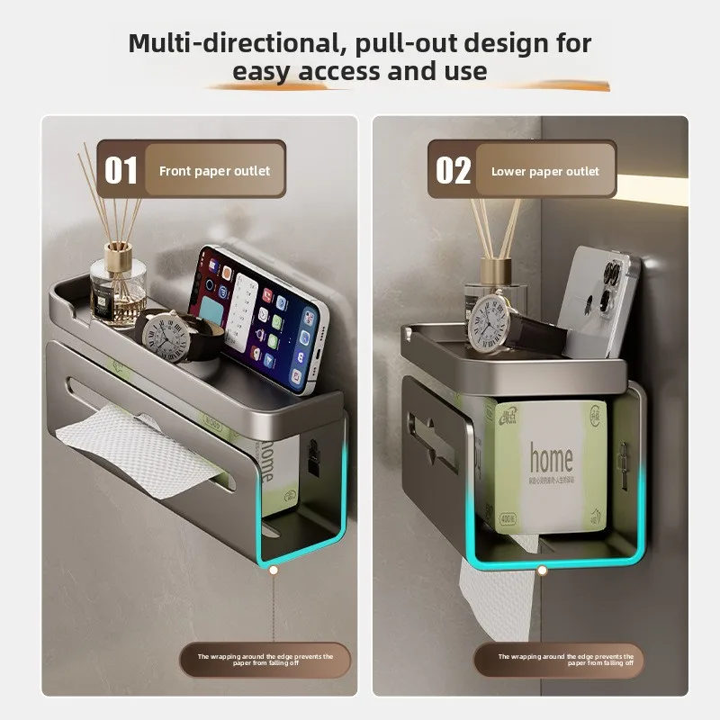 Self Adhesive Toilet Paper Holder Wall Mount Tissue Storage Box Face Towel Rack Bathroom Phone Shelf Organizer