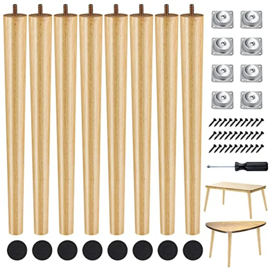 

8 Pieces 16 Inch Table Legs Furniture Legs Tapered Round Replacement Desk Chair Legs Mid Century Furniture Legs for Coffee Tabl