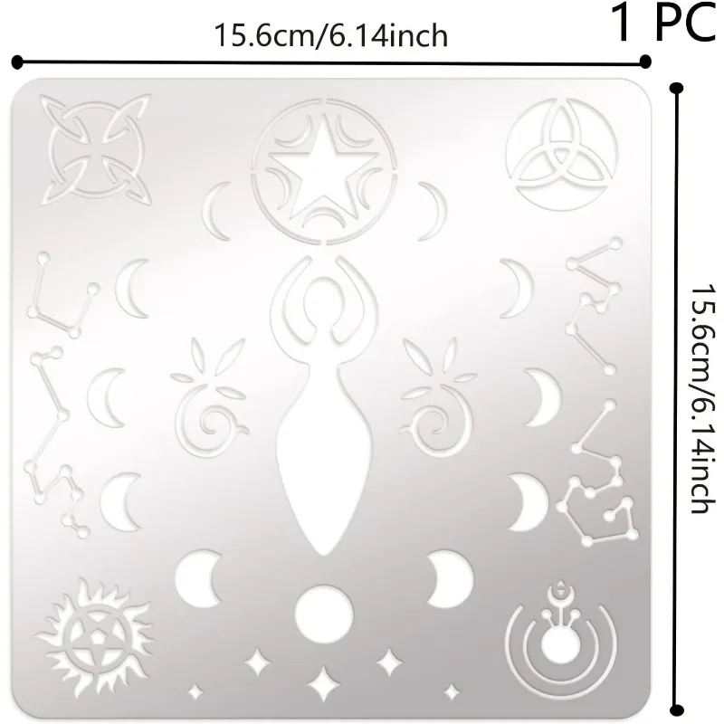 1 pc Wiccan Metal Stencil 6.14 inch Square Witch Symbols Stencil Stainless Steel Viking for Engraving Pyrography Journal view 2