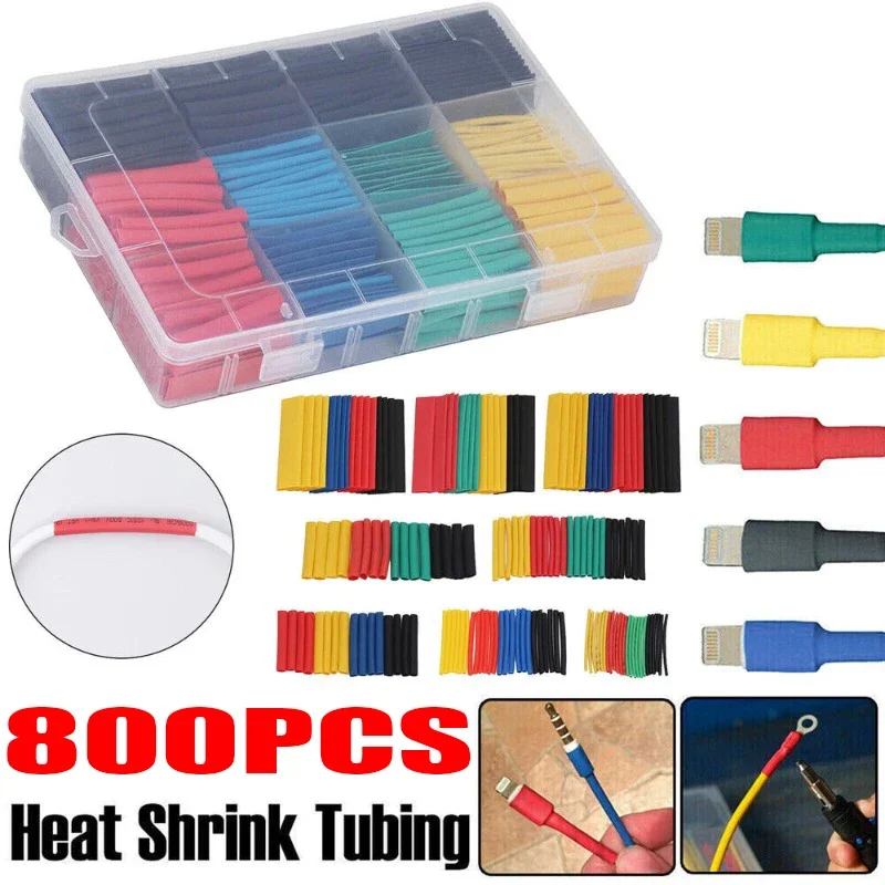 800pcs Heat-shrink Tubing Thermoresistant Tube Heat Shrink Wrapping Kit Electrical Connection Wire Cable Insulation Sleeving