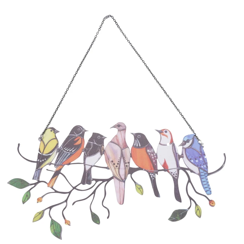 

Multicolor Birds On 1 Wire High Stained Suncatcher Window Panel, Bird Series Ornaments Pendant Home Decor