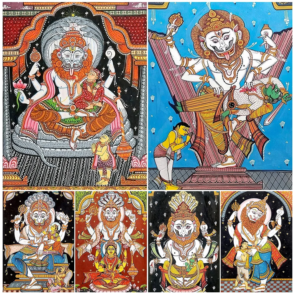 

Cartoon Vishnu NARASIMHA Hindu Mythology Hinduism Wall Pictures For Living Room Nordic Poster Wall Art Canvas Painting Unframed