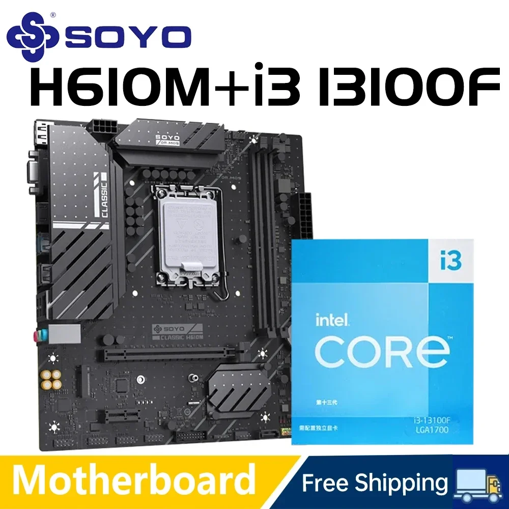 SOYO Classic H610M พร้อมชิป Intel I3 13100F CPU เมนบอร์ดชุด M.2 VGA Dual-channel DDR4 หน่วยความจําสําหรับ DIY คอมพิวเตอร์ [LGA1700]