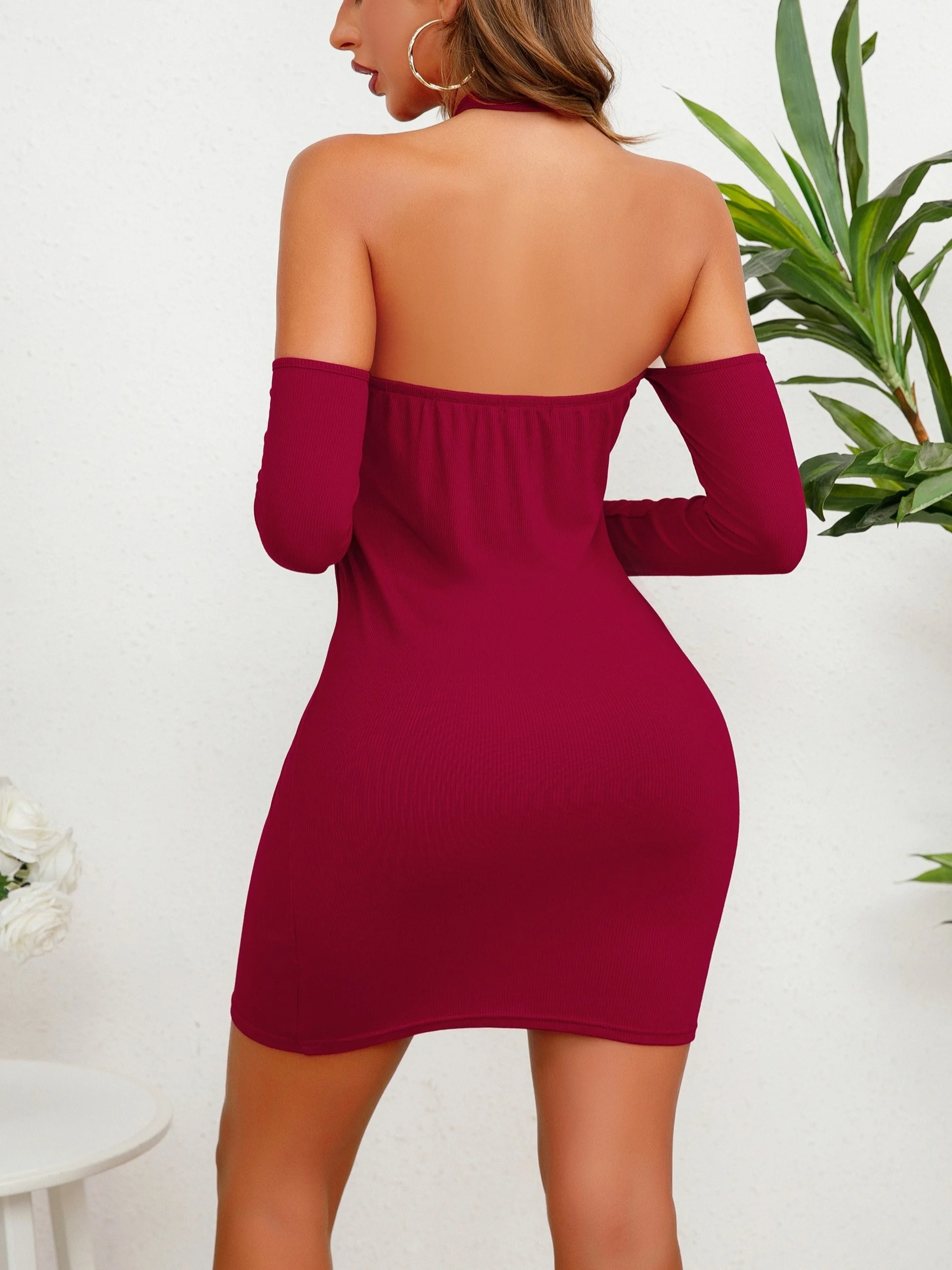 فستان ريترو ستايل أحمر فائق الأبيض بتصميم مثير على الورك المجوف للنساء