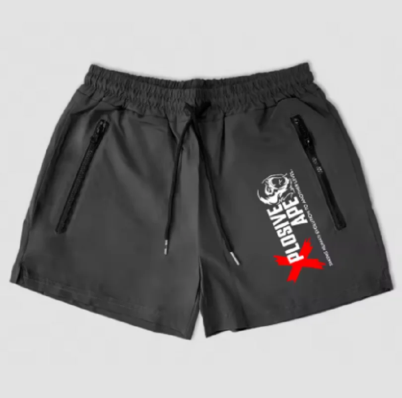 트렌디한 남성용 퀵 드라이 엣지 프린트 반바지, 이중 지퍼 포켓 엣지 디자인, 러닝, 농구 훈련 및 피트니스용