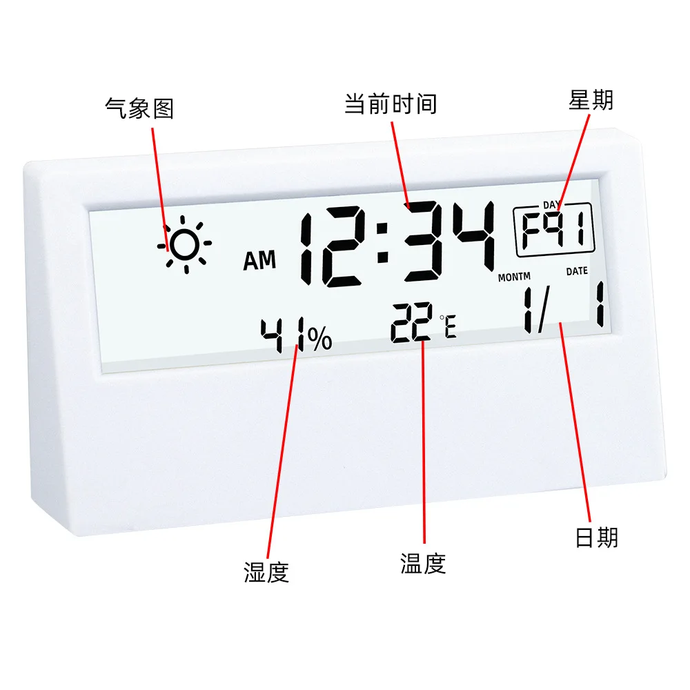 High-Precision Transparent Electronic Hygrometer Household Large Screen Digital Display Multifunctional Electronic Alarm Clock