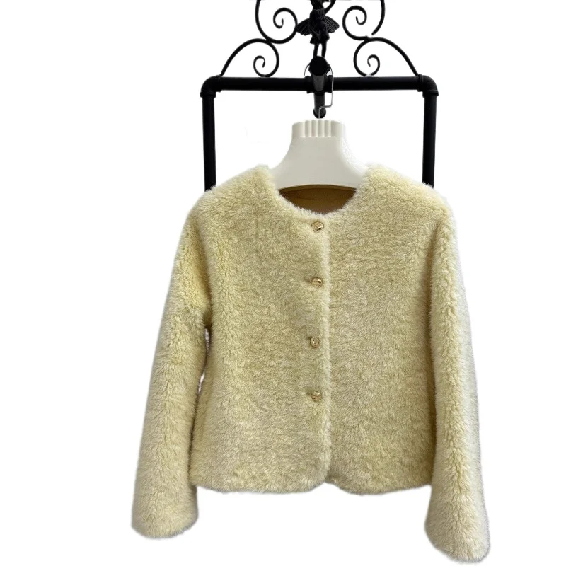 

Autumn and Winter New Solid Color Casual Simple 2026 Top Milk Almost~ Wool Fur Temperament Design Sense Fur Integrated Coat