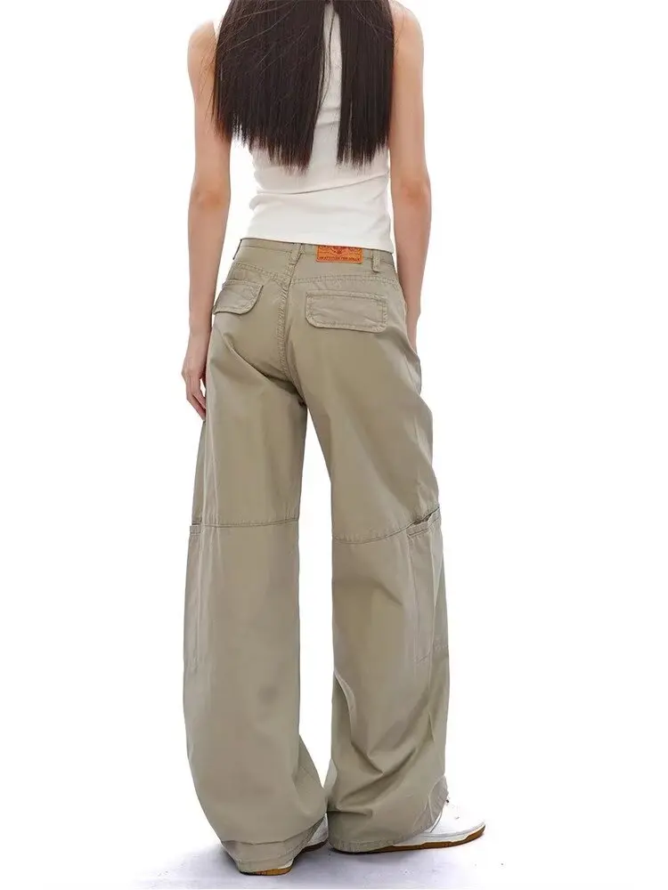 ملابس عمل جديدة على الطراز الأمريكي جينز كاكي عتيق مناسب لكل من الرجال والنساء بنطال ذو قصة أرجل واسعة وسراويل عصرية فضفاضة لأرضية الشارع