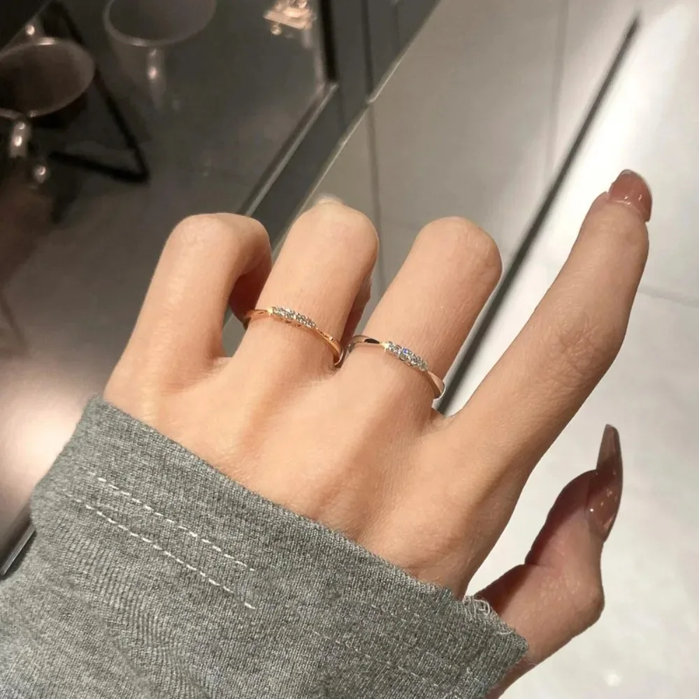 Simple Exquisite 925 Sterling Silver Shiny Micro-inlaid Zircon Opening Adjustable Rings for Women Designer Jewelry Accessories