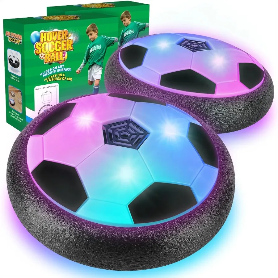 

2 Pack Hover Soccer Ball with 8 Pcs Batteries Air Floating Soccer Toy with LED Lights and Foam Bumper Indoor Games for 4812 Toy