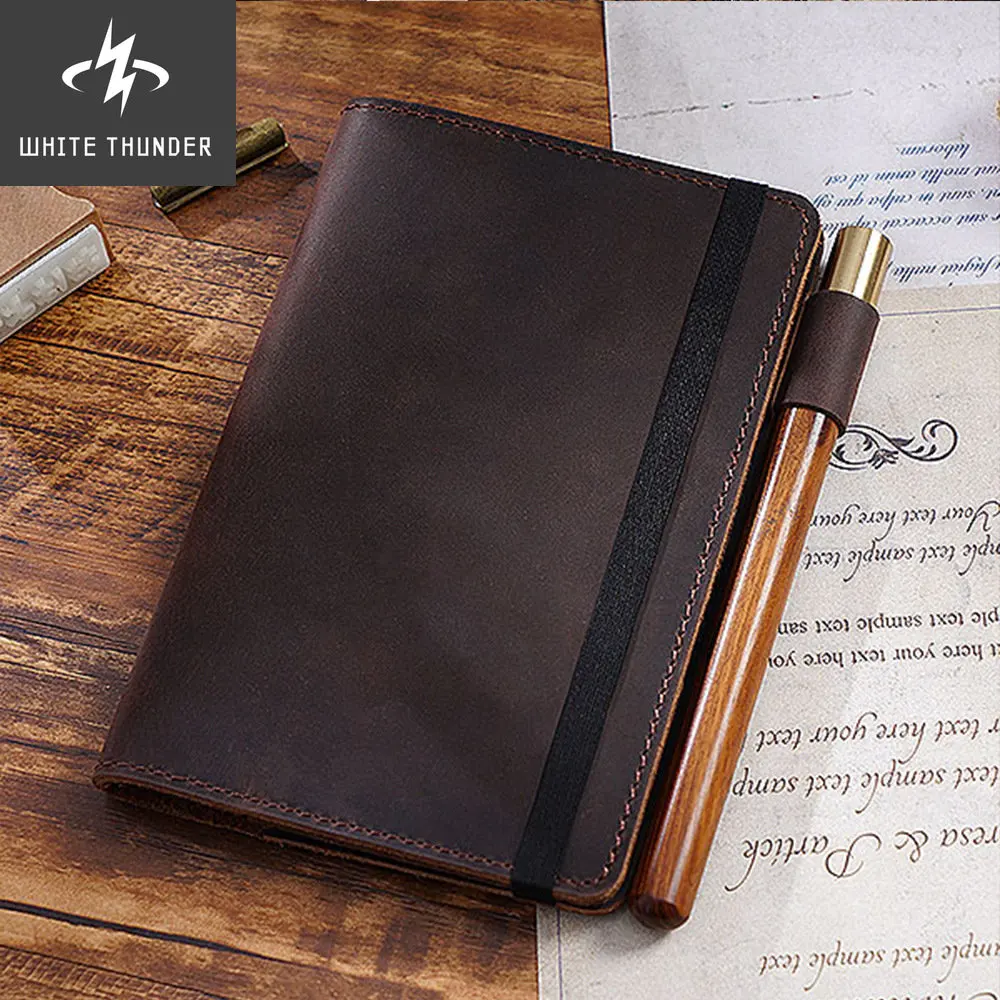 Genuine Leather Cover Notebook Pocket Journal Travel Field Book With Pen Folder Rope Design