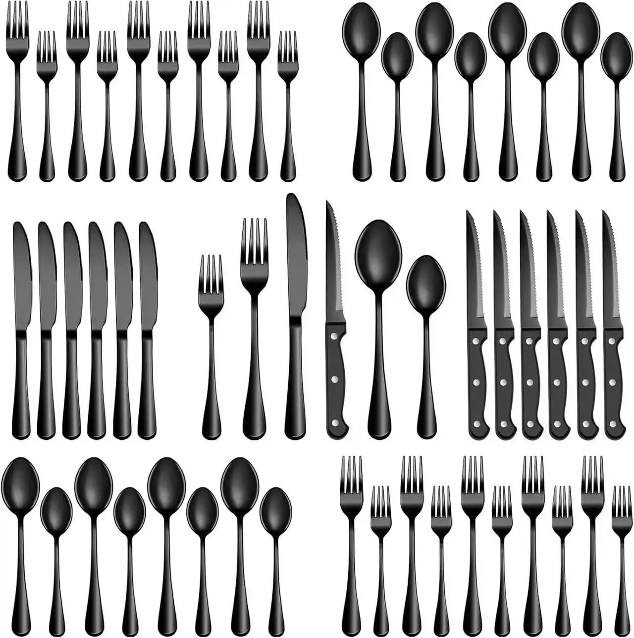 Stainless steel 1010 steak knife, fork and spoon set Western tableware long handle thickened 24/48 piece set