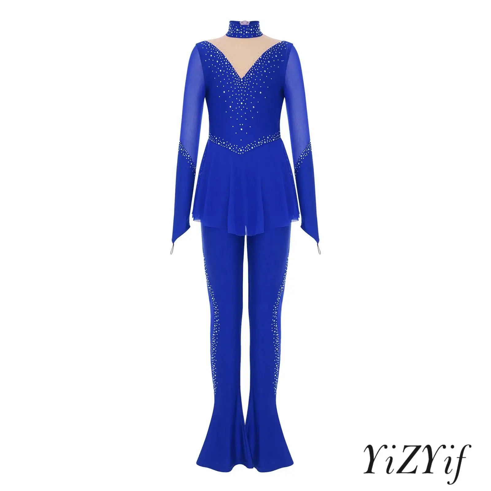 

Kids Girls Gymnastics Ballet Jazz Dance Costume Long Sleeves Artist Lyrical Dance Jumpsuit for Figure Skating Dance Performance