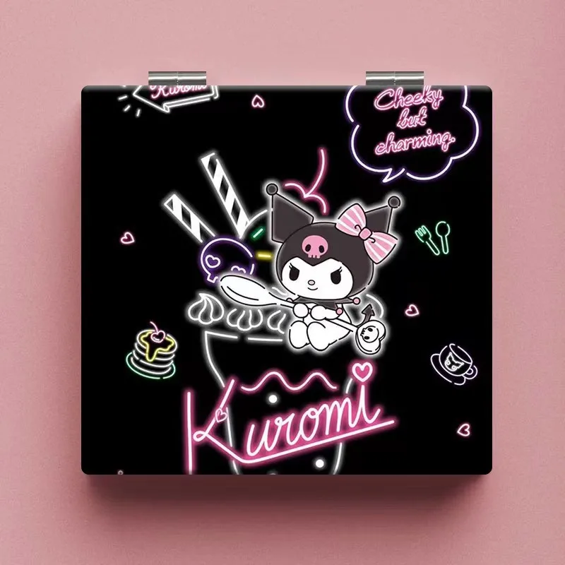 Sanrio Kuromi Dubbelzijdige opvouwbare spiegels Kawaii Cartoon Draagbare opvouwbare make-upspiegels Vrouwen Kijkglas Cosmetisch hulpmiddel Cadeau