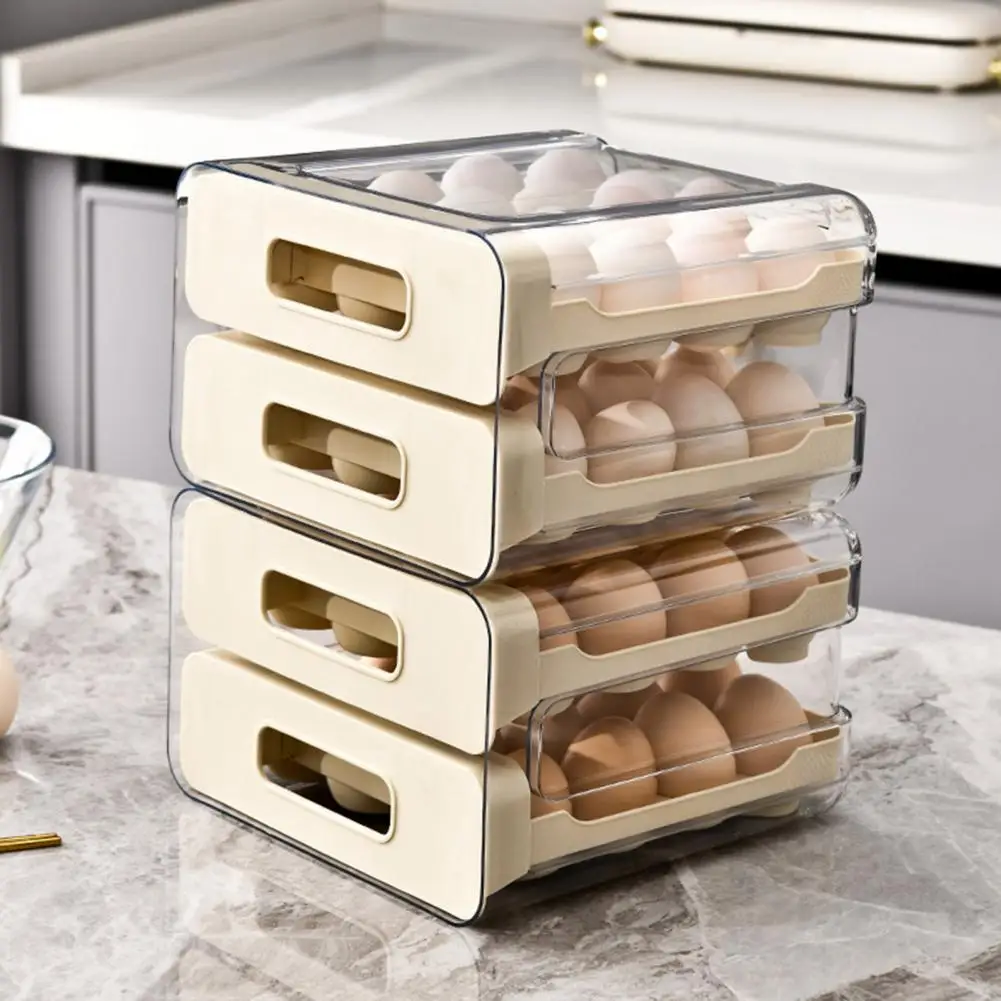 Egg Storage Holder Egg Holder Capacity Dual Layer Egg Container with Lid for Refrigerator Storage Transparent Design Stackable