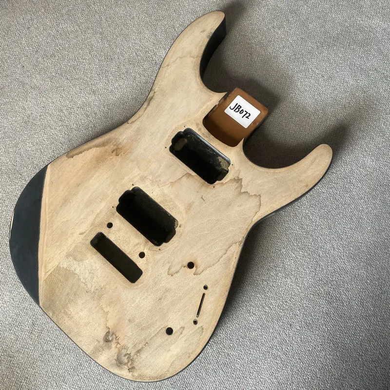 JB072 Unfinished HH Pickups ST Electric Guitar Body Solid Wood Right Hand No Paints 2 Points Fixed Tremolo DIY&Replace Parts