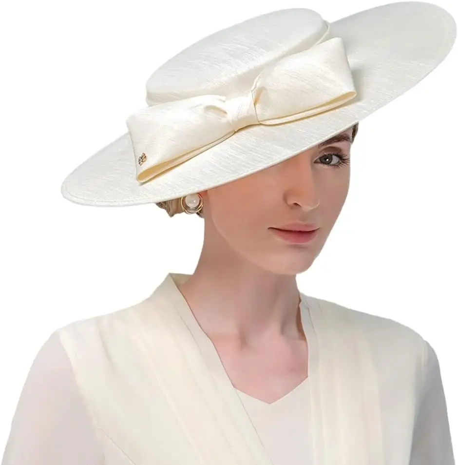 Elegant Wide Brim Hat for Women with Big Bow, Perfect for Formal Events, Weddings, and Parties